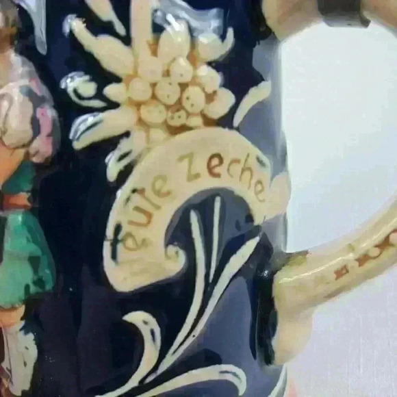 Vintage Beer Stein Pottery Bar Scene Pewter Lid 1921-50s West Germany 0.25 Liter - Picture 8 of 12